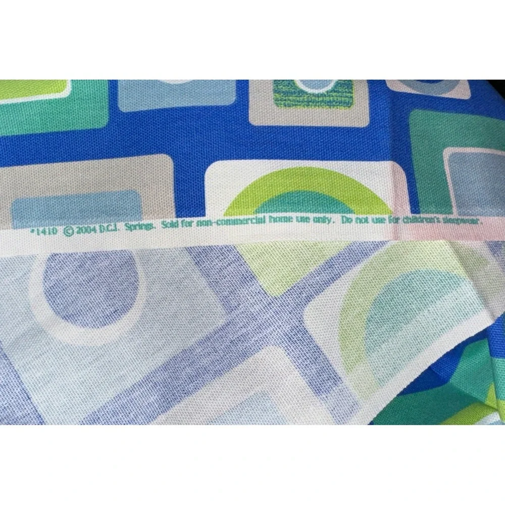 Vtg DCI Springs Cotton Fabric Atomic Age Geometric Shapes Blue Green 2004 1 Yd